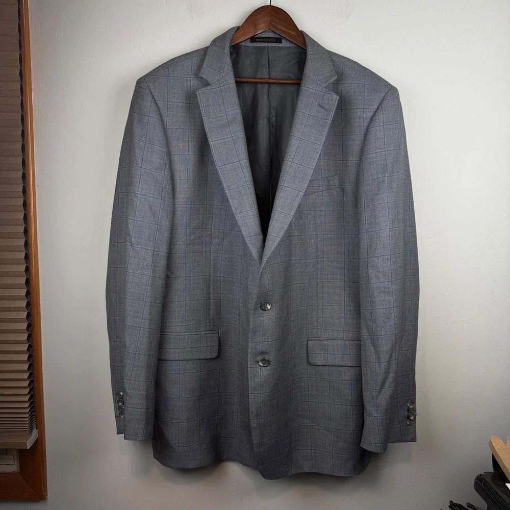 Jos. A. Bank Reserve Mens Silk Wool Blend Plaid Sport Coat 48L Corporate Wedding